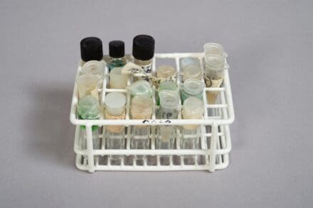 Metal wire rack housing various tubes