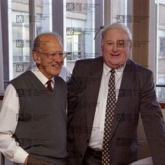 Max Perutz and Michael Fuller with LMB logo watermark overlay.