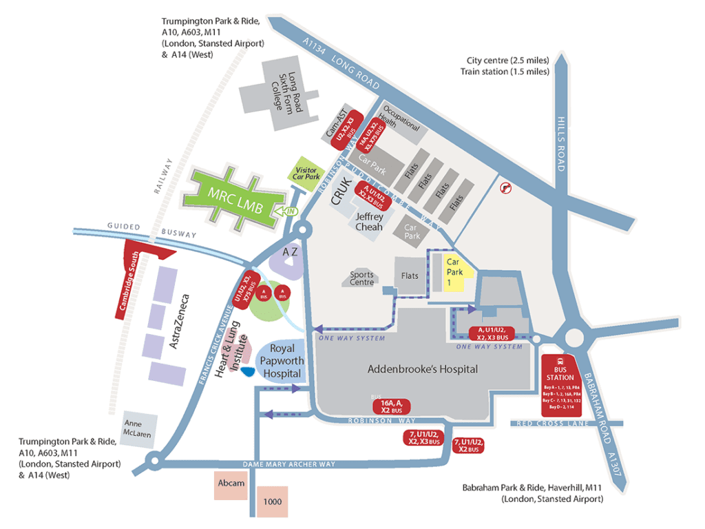 Stylised map of the LMB in relation to the Cambridge Biomedical Campus