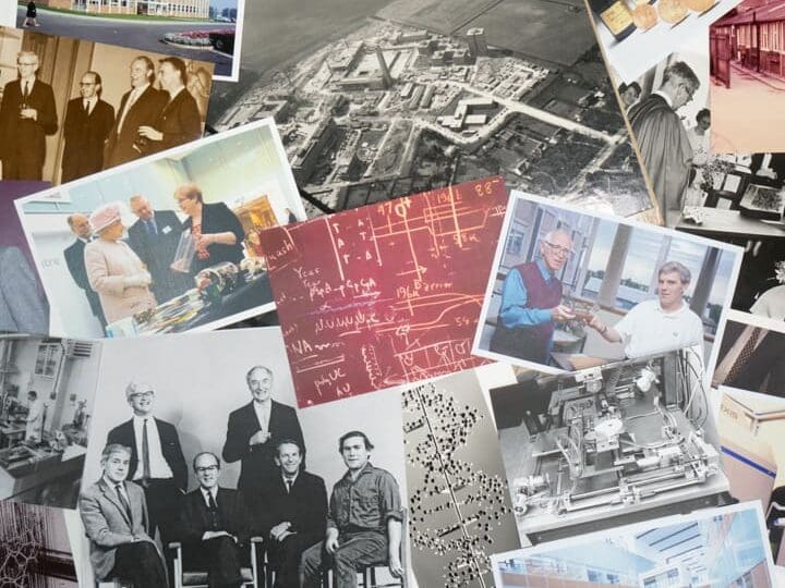 Collage of diverse photographs showing buildings, people, scientific diagrams, and machinery, spanning historical and modern eras.