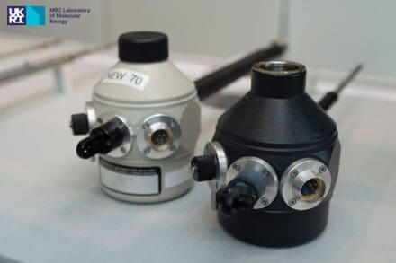 Two pieces of scientific equipment, one coloured grey and the other coloured in black