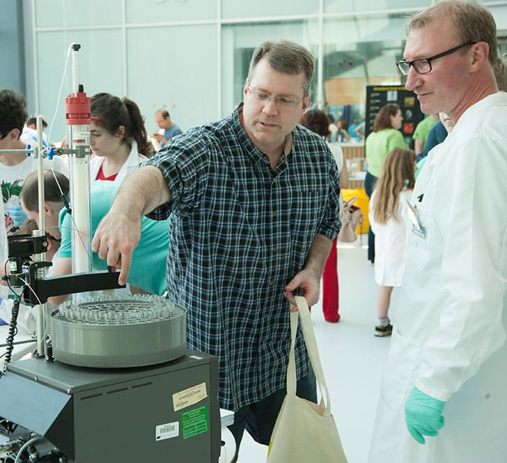 looking at lab equipment