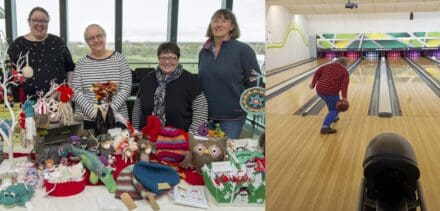 Left: 2022 Craft and Chatter Christmas sale. Right: Annette bowling ©LRGoodey