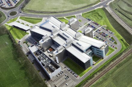 Aerial shot of the completed LMB building