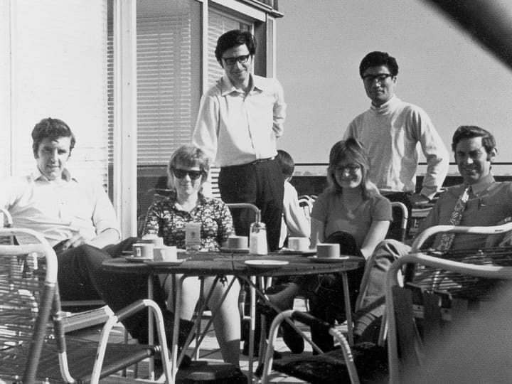 Group of colleagues on a patio.